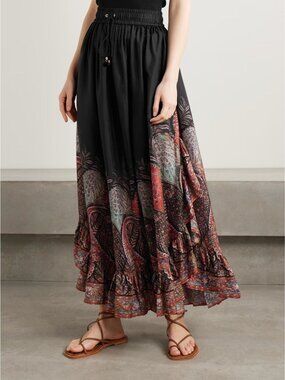 Zimmermann Rhiannon Paisley Print Ruffle Silk Maxi Skirt AU 3 / US 10 NWT $850